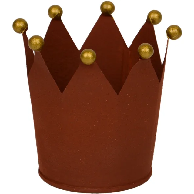 UNUS Zinken kroon plantenpot met gouden bollen 9 cm roestlook set van 3 tuindecoratie kandelaar bloempot