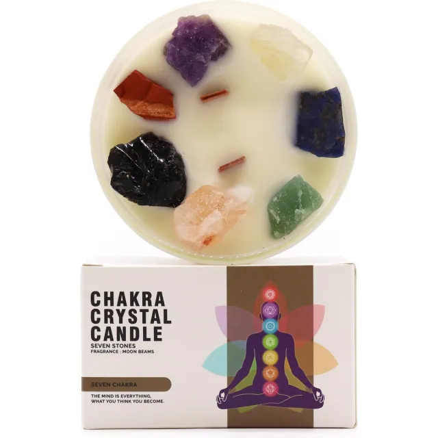 Ancient Wisdom Grote Chakra Kristal Kaarsen - Zeven Chakra's - AWGifts - Spiritueel - Kaars - Cadeau Wit