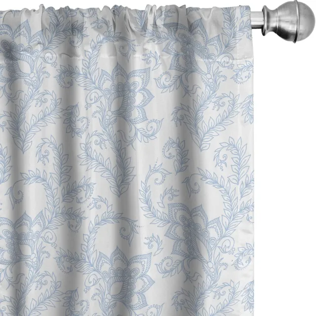 ABAKUHAUS 2x75x225 cm – Microfaser gordijnen Blassblauw/Wit bloemen Blassblauw Wit