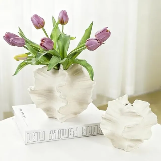 PromoHome Zwart Moderne Vazen Voor Scandinavische Vazendecoratie, Esthetische Boho Bloemenvaas Voor Thuis, Woonkamer, Kantoor, Boerderij (Wit set 2) Wit-2