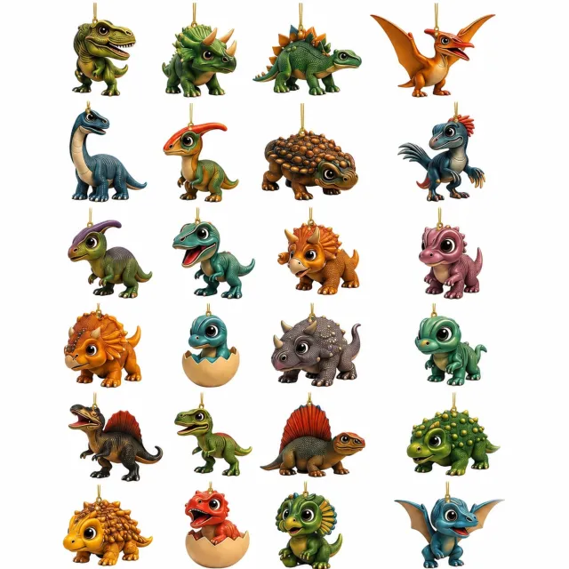 SWGOTA Adventskalender met dinosaurusthema - 24 hangdecoraties voor Kerstmis - Verpakking 26 x 18 x 3 cm Meerkleurig