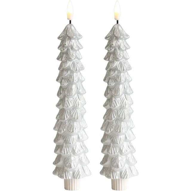 Aifcandles LED Kerstboom Kaars Zilver - Set van 2 - Timerfunctie - Aifcandles