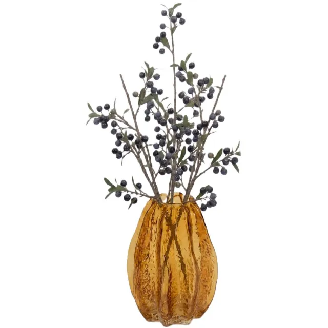 Mega Collections Bloemenvaas Callas - bewerkt sier glas - D14 x H21 cm - transparant amber geel - boeket en stelen - Moderne stijl