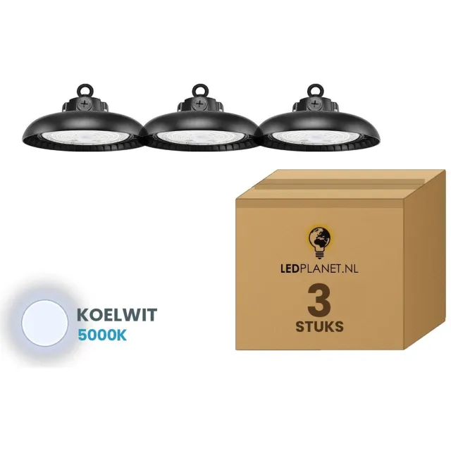 Tsong UFO Lamp - LED High Bay 100W - 20.500 lm - Neutraalwit 5000K - 3 stuks - Instelbaar 70/100W - 0-10V Dimbaar - IP65 - Hal, Werkplaats- & Garageverlichting - 5 jaar garantie Koelwit 5000K