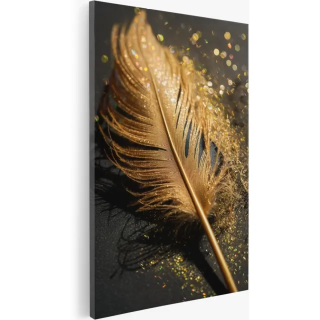 Saammp Canvas Schilderij - bloemen - Goude Veer - 100x150 - Foto op canvas - Wanddecoratie - Muurdecoratie Woonkamer - Kantoor Decoratie Multicolor