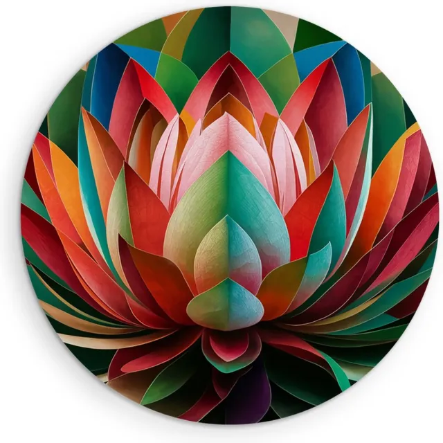 Saammp Forex Muurcirkel - Kleurrijke Bloem Abstractie - Lotus Design - Ø 50 - Wandcirkel - Wanddecoratie Cirkel - Muurdecoratie Woonkamer - Kantoor Decoratie