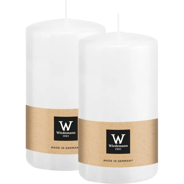 Wiedemann Cilinderkaars/stompkaars - 2x - wit - 12 x 6 cm - 33 branduren - zuilkaarsen