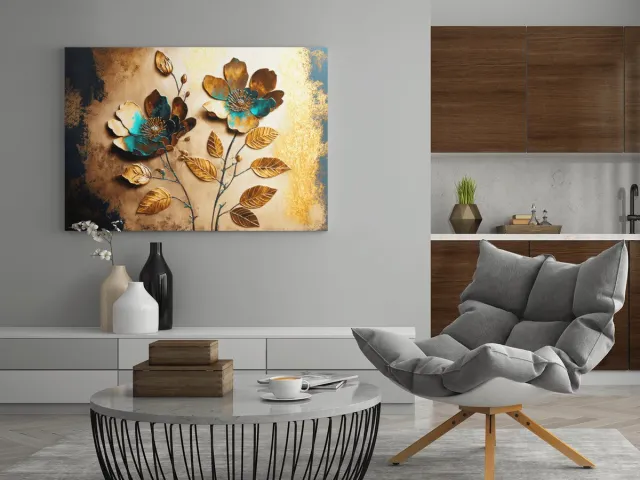 Trendex Global Canvas Schilderij - Bloemen - Abstract - 90x60x2 cm Goud