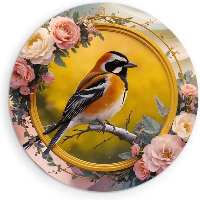 Saammp Forex Muurcirkel - Vogel met Bloemen - Abstract - Ø 70 - Wandcirkel - Wanddecoratie Cirkel - Muurdecoratie Woonkamer - Kantoor Decoratie