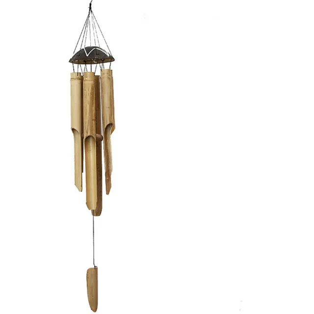 Tovbmup Windgong van bamboe hout - Windgong - bamboe - windgong - windgong ornament - D12 x H40 cm geel