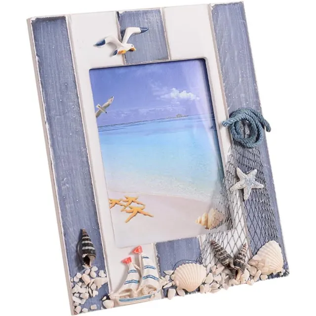 JGS Premium - Fotolijst voor Tafelblad - Mediterrane Stijl - Thema Fotohouder - Kunsthandwerk - Decoratief Fotolijstje met Mosselen - Stranddecoratie Any