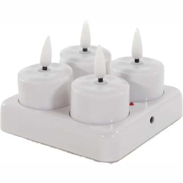 Anna's Collection Oplaadbare LED theelichtjes - 4x st - wit - H5 cm - met oplaadstation