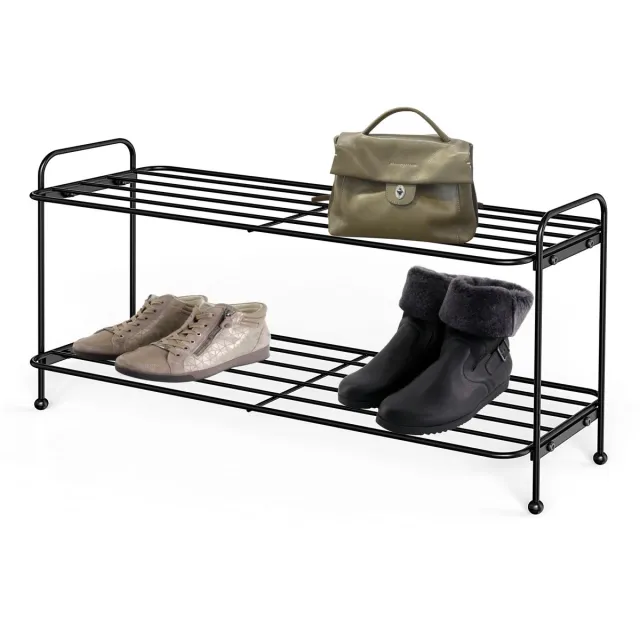Unyqoos Ruimtebesparend metalen schoenenrek voor hal en entree met twee niveaus Zwart
