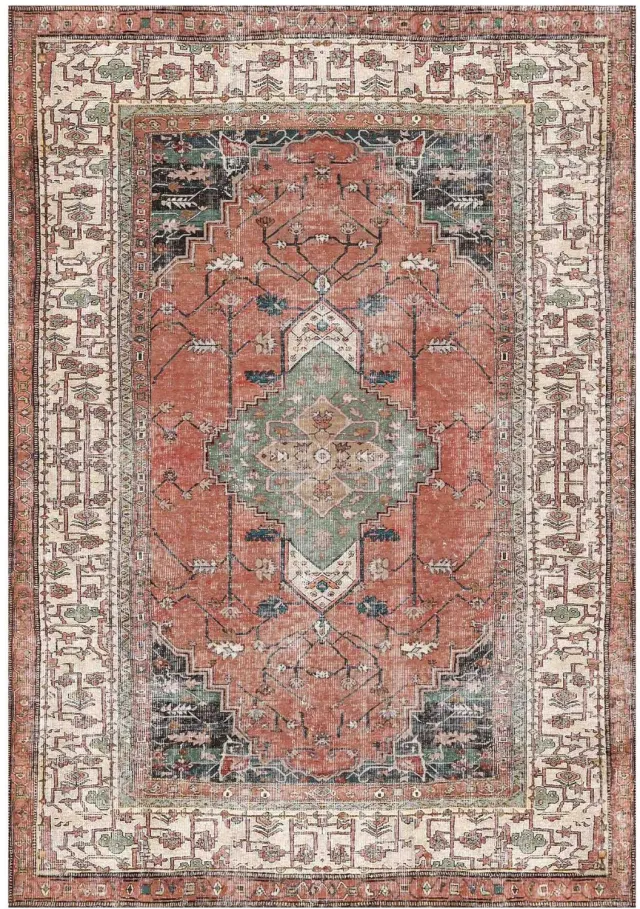 AYDIN Mandala Vloerkleed – Roze/Saliegroen – Machinewasbaar Turuncu