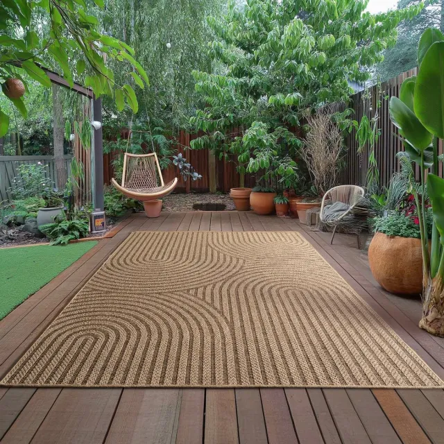 Muratap Timber Buitenkleed – Japandi, Indoor & Outdoor, Jute-Look Vloerkleed, Weerbestendig, Tuin, Balkonkleed - Beige