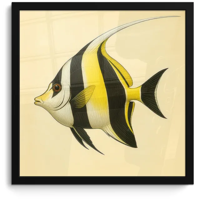 FrameYourWall Poster in lijst - Fotolijst 40x40 cm - Posters - Vis - Sierlijk - Rugvin - Geel - Posterlijst zwart - Decoratie - Wanddecoratie woonkamer - Muurdecoratie slaapkamer