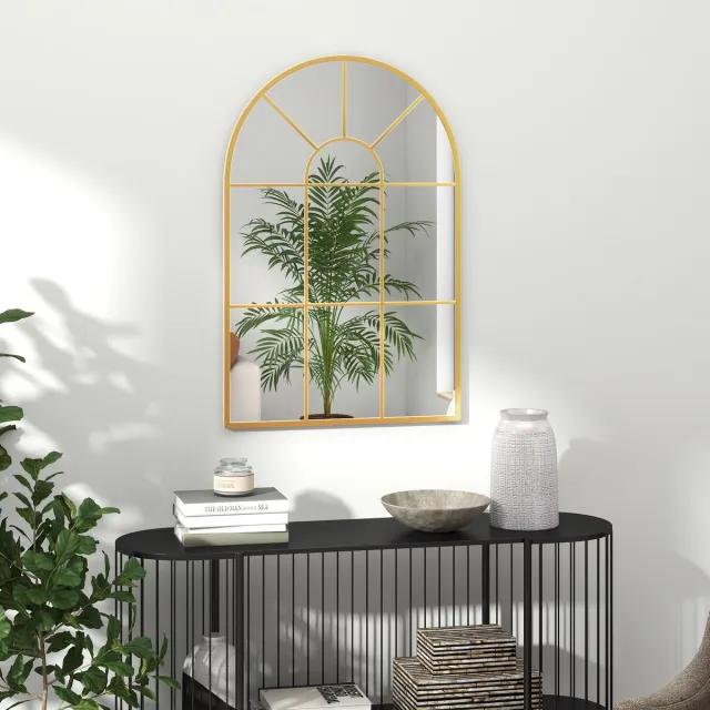 REDOM Wandspiegel - Gebogen Lijst - Modern - Voor Woonkamer Of Hal - Metaal - Goud - 91 X 60 Cm