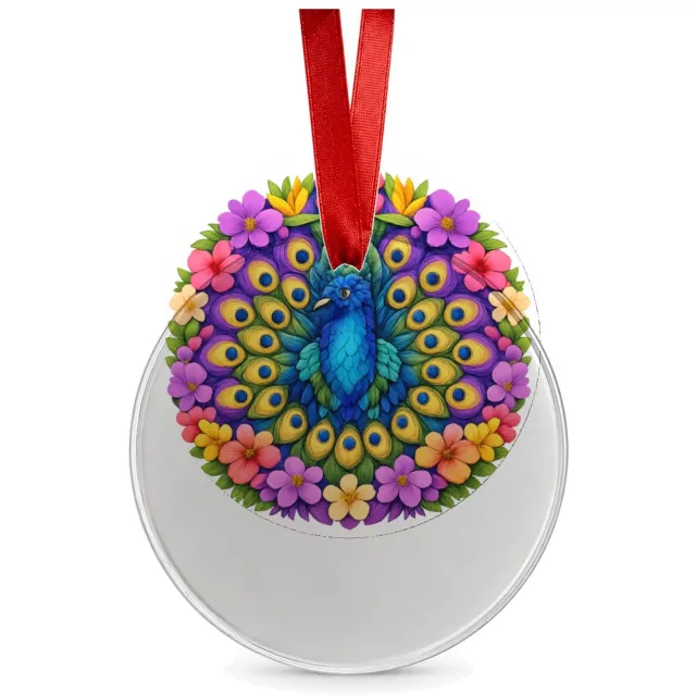 Mr Cadeautjes Glazen cirkel Ø 8,9 cm - design Een majestueuze mandala van tropische bladeren en bloemen ro | cadeau Wit