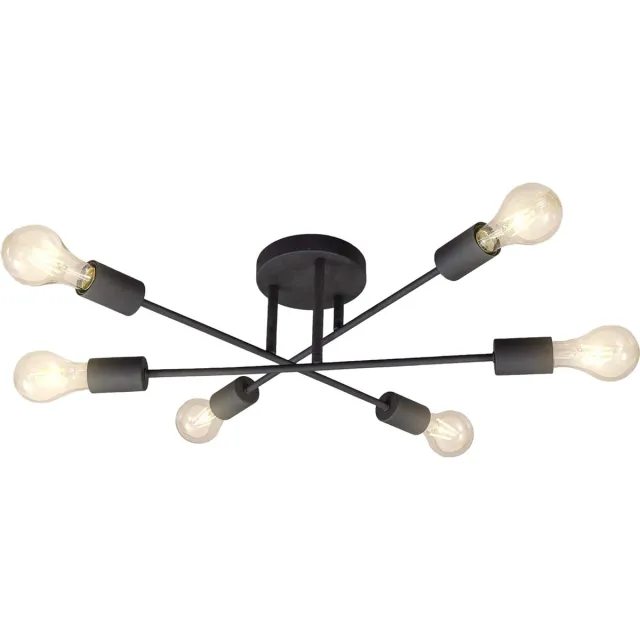 WoonWonder Velora Plafondlamp - Zwarte Industriële Plafondlamp - retro kroonluchter - woonkamer plafonniére - met E27 en E26 fitting - excl. lichtbronnen