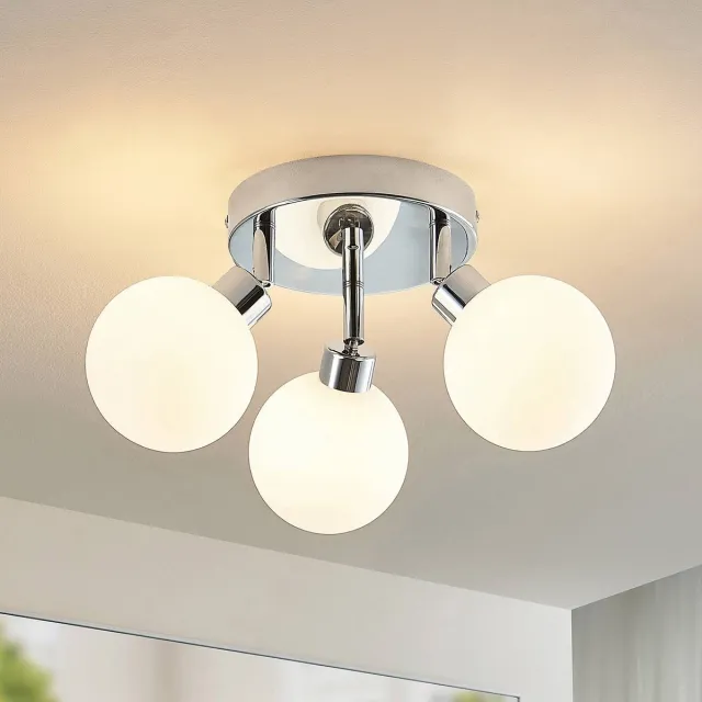Lindby Plafondlamp badkamer - 3lichts - Staal, glas - H: 15 cm - G9 - chroom