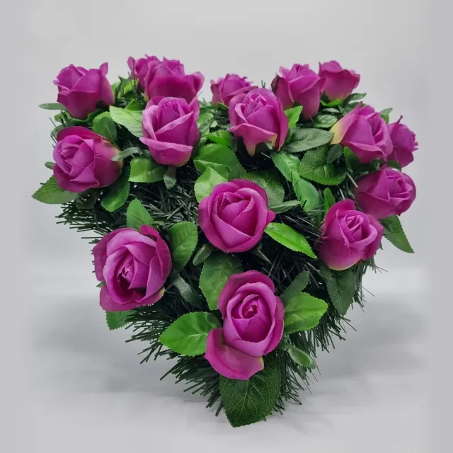 Herdenkingslichtjes Bloemstuk - W115/10 - Hart - Roos - Paars - 40cm - Verzwaard - Buigzaam - Grafdecoratie