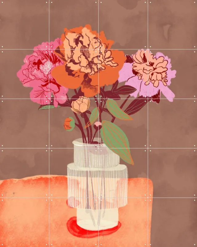 IXXI Peonies, Gigi Rosado - 80 x 100 cm - Grote wanddecoratie en posters - Grafisch Ontwerp, Kleurrijk, Illustraties, Eetkamer, Slaapkamer, Woonkamer Roze