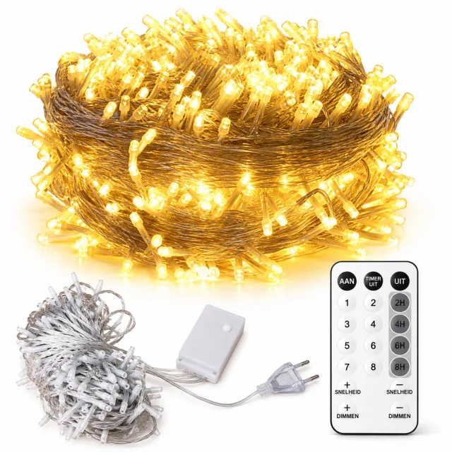 VILIMA Buitenverlichting - Sfeerverlichting - 30 meter - Kerstverlichting - Warm wit - Met afstandsbediening - Transparant draad