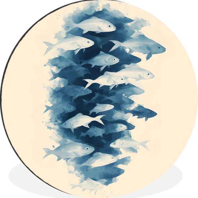 WallCircle Wandcirkel - Muurcirkel - Vissen - Minimalistisch - Blauw - Aluminium - Dibond - 30x30 cm - Binnen en Buiten