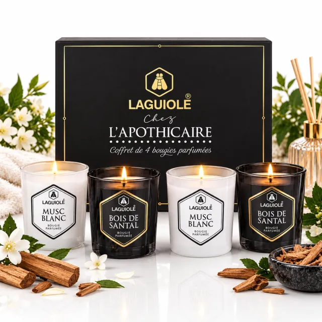 Laguiole Geurkaarsen - Kaarsen - Luxe Kaars - Geschenkset - 4 x 30g Giftset - Witte Musk & Sandelhout
