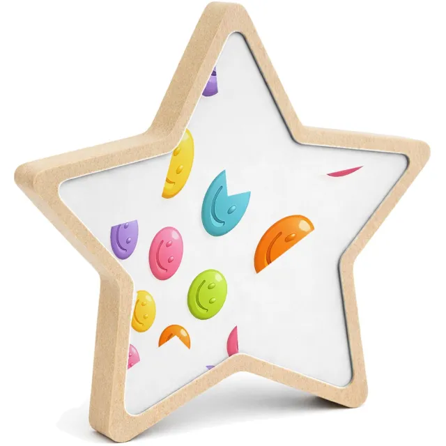 Mr Cadeautjes MDF fotolijst ster 14 x 13,5 - design Een set van ronde fruit-icoontjes met glimlachende gezichten | cadeau Wit