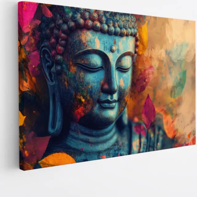 Saammp Canvas Schilderij - Boeddha met herfst bladeren - Natuur - 50x40 - Foto op canvas - Wanddecoratie - Muurdecoratie Woonkamer - Canvas schilderijen Multicolor
