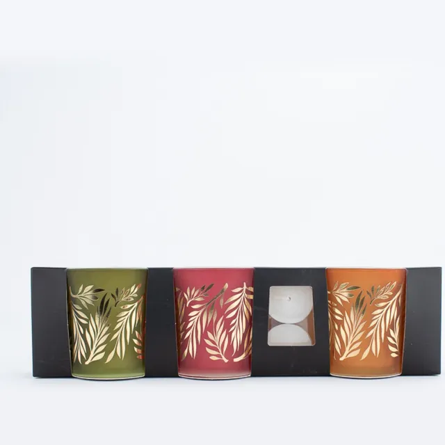 House of Seasons Kaarshouder voor waxinelichtjes - Set van 3 - H8 x Ø7 cm - Oranje, Rood, Groen