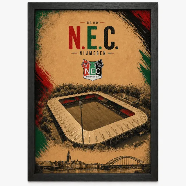 Joshimo N.E.C. Nijmegen Poster | Goffertstadion en Skyline Nijmegen | Inclusief Zwarte A3 Lijst | Wanddecoratie