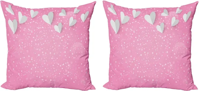 ABAKUHAUS Roze en Wit Sierkussenhoes Set van 2, 3D-Hart-Flügel, Modern Accent Dubbelzijdige Digitale Print, 45x45, Roze Lichtgrijs