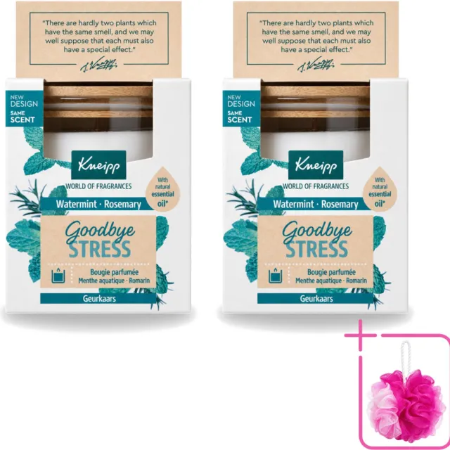 Kneipp 2 x Kneipp - Geurkaars - Goodbye Stress - Watermunt & Rozemarijn - 20 branduren - Bulkverpakking - Geurkaars - Douchemop - Ontspanning Wit