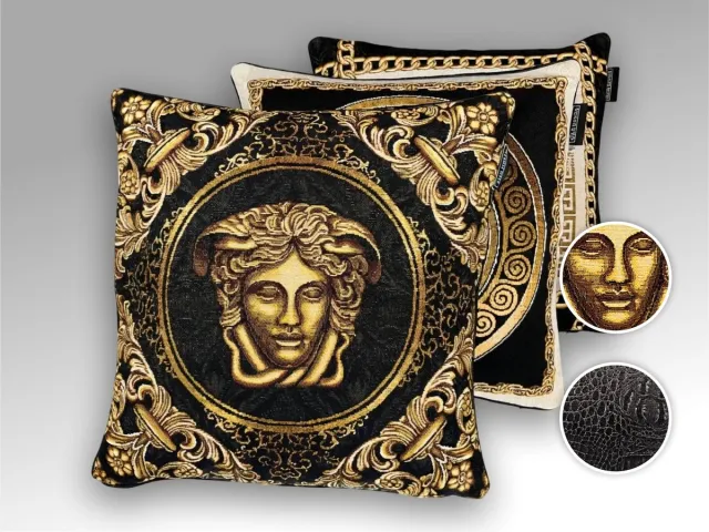 Diva Novita Baroque/Versace-stijl gobelin kussens – set van 3 Zwart