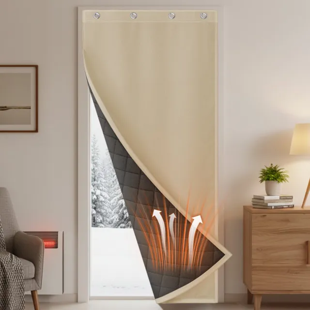 Qelus Warmtewerend Deurgordijn - Stevig en Robuust Isolerend Gordijn, Water - en Winddicht, Geluidsreducerend, Zelfklevend, Geschikt voor Thuis, Woonkamer, Entree- 1 Stuk (Beige, B100 x H210cm)