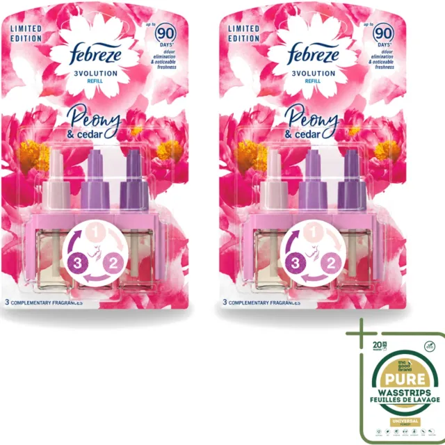 Febreze 2 x Ambi Pur – Luchtverfrisser – 3Volution Peony & Cedar – Langdurig - Wasstrips - Luchtverfrisser - Elektrische Luchtverfrisser - Geurverwijdering - Geurrotatie - OdourClear Roze