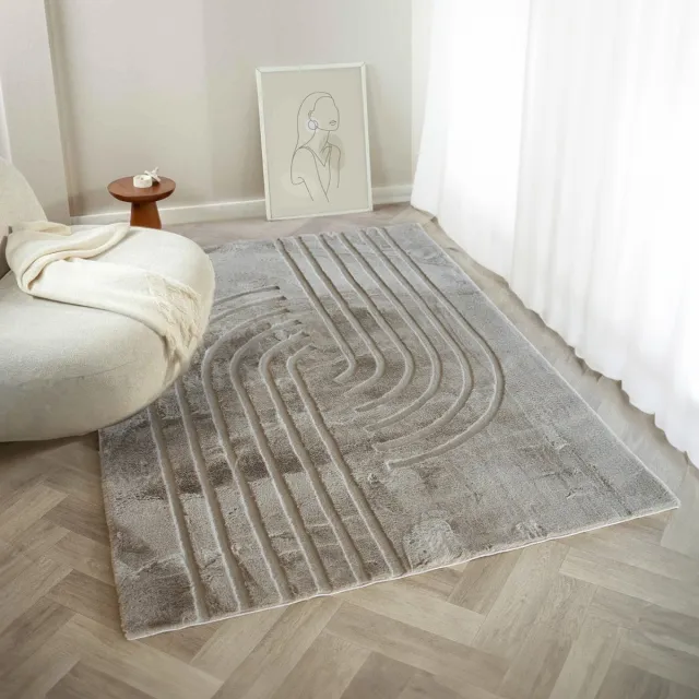 flycarpets Japandi hoogpolig vloerkleed - Bohemian Arches Taupe - Woonkamer tapijt - 80x150 cm