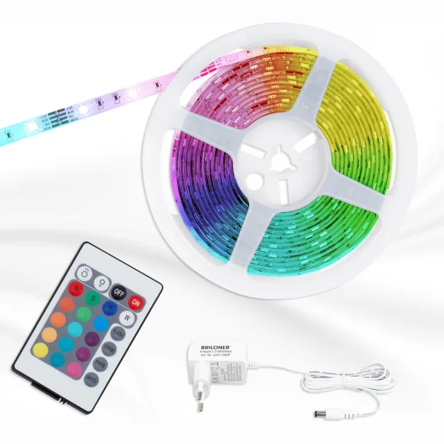 Briloner LED Strip 3m, 12 Watt, incl. afstandsbediening, RGB, incl. kleurverandering, zelfklevend, inkortbaar, wit, 3.000mm (L), 2267-090P
