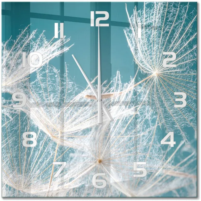 TULUP Wandklok - Paardenbloemzaden Decoratieve Glazen Klok - 60x60 cm - Wit Glazen Wandklok Design - Witte handen - Vierkante Klok - Glazen Klok Met Print - Wandklok Glas Met Motief