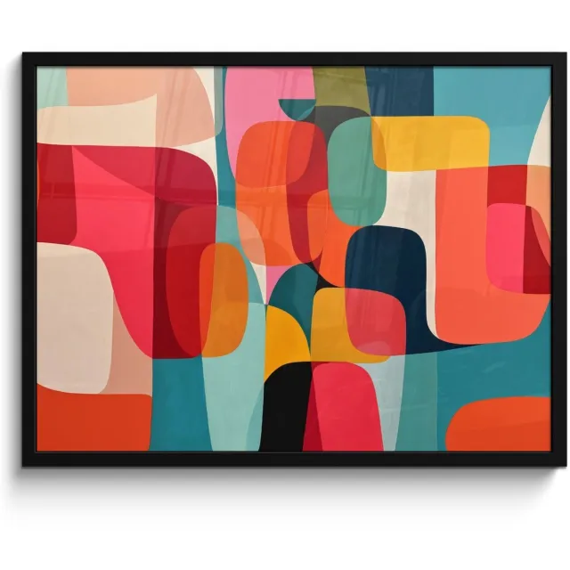FrameYourWall Poster in lijst - Fotolijst 70x50 cm - Posters - Vormen - Kleurrijk - Abstract - Vlakken - Posterlijst zwart - Decoratie - Wanddecoratie woonkamer - Muurdecoratie slaapkamer Kleurbanen - Verticaal - Kleurrijk