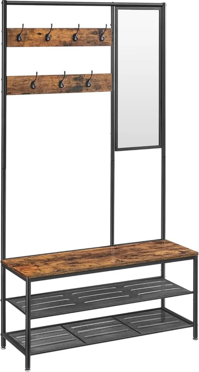 Hoppa! Kapstok - Rustiek Bruin, Zwart - Spaanplaat, Staal - 35 x 98 x 180 cm (B x D x H)