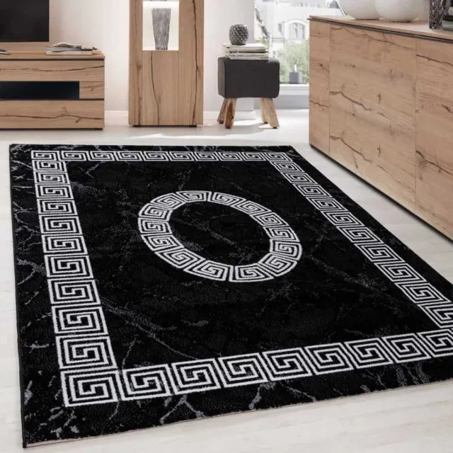TapisTrend Designer tapijt Zwart-wit 80x300 cm Modern design vloerkleed met -witte randversiering van optisch marmer