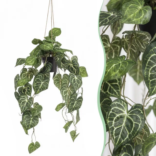 Green Harmony Plants Kunstplant - Anthurium Clarinervium - Aderplant - 80 cm Bruin