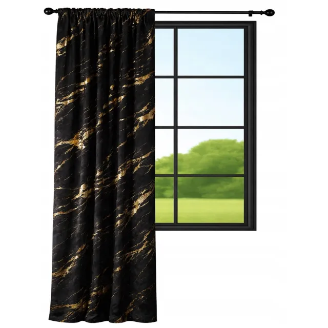 NOW-ART Luxe Velours Gordijn Marmor Zwart Goud 140x220 cm