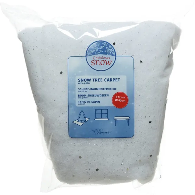 Decoris Kerstboomrok - wit - glitter - D100 cm - polyester - kerstboomkleed - boomkleed - sneeuw kerstboom rok