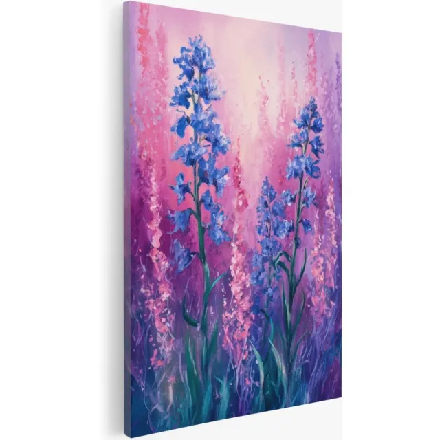 Saammp Canvas Schilderij - Blauwe Planten - Bloemen - Abstract - 40x60 - Foto op canvas - Wanddecoratie - Muurdecoratie Woonkamer - Kantoor Decoratie Multicolor