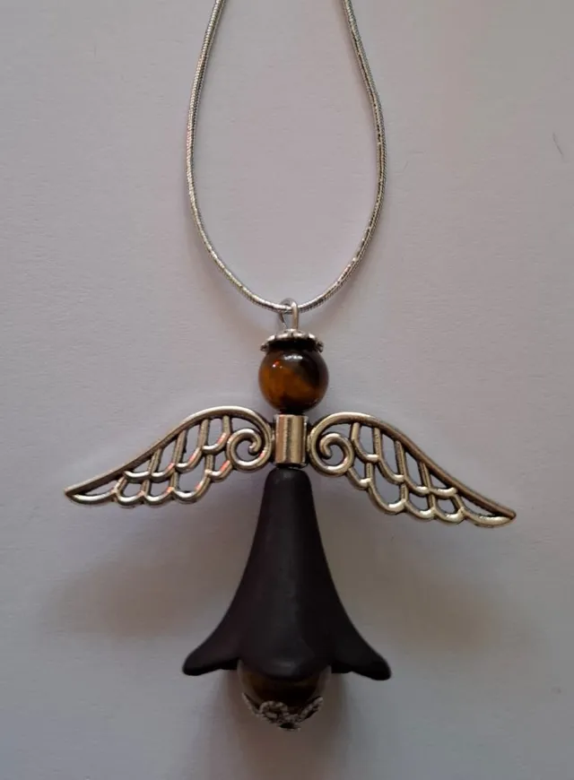 mineraals Kerstengel Boomversiering "Tijgeroog Goud" bruin