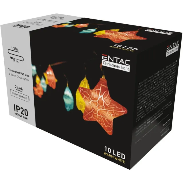 Entac Kerstverlichting LED Cracking Stars - 1.65m - 10 Lichtjes - Inclusief Batterijen - Lichtslinger - Warm Wit Licht